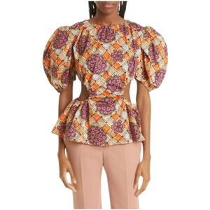 Autumn Adeigbo NWOT Ilona Floral Print Side Cutout Puff Sleeve Blouse Size 4